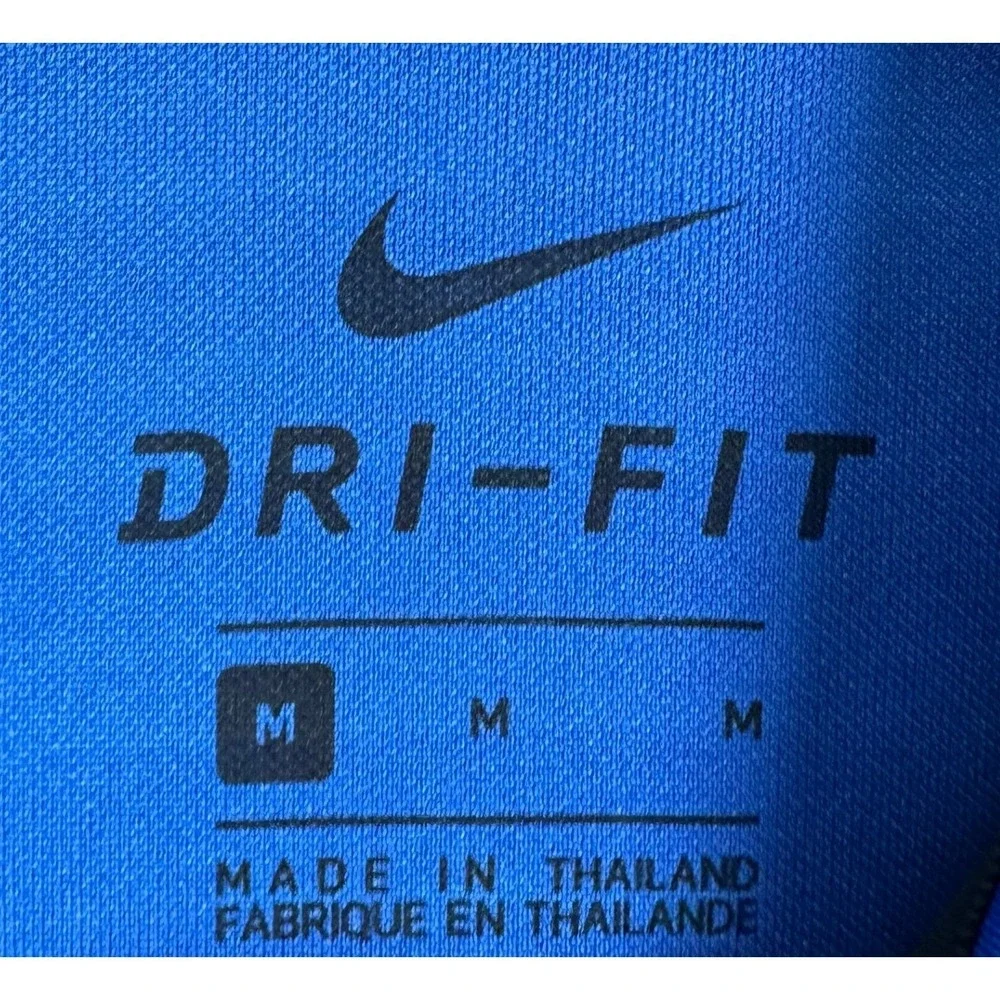 Nike Dri-FIT Polo Shirt Mens Medium Royal Blue Striped Golf Rugby Short Sleeve